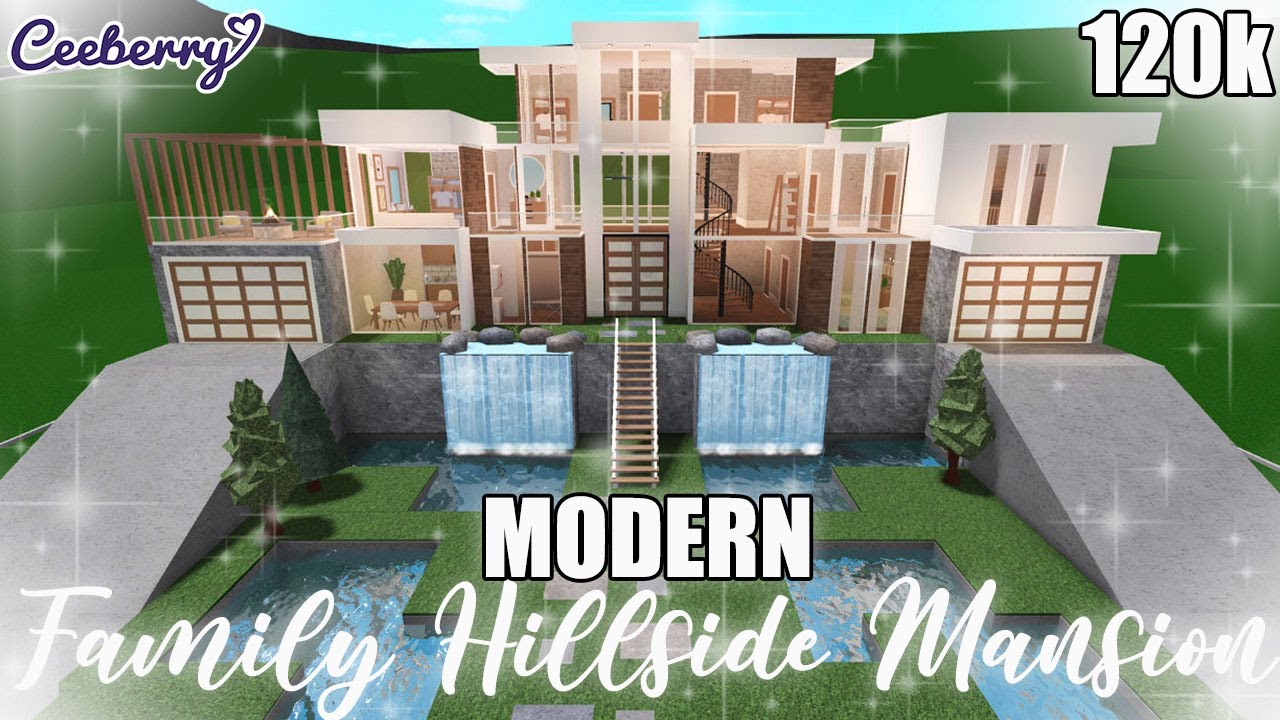 Warm Hillside Modern Mansion- 100k( No Large Plot) Tour and speed build on  my yt channel : justkely @bloxburg_decals_prestox…