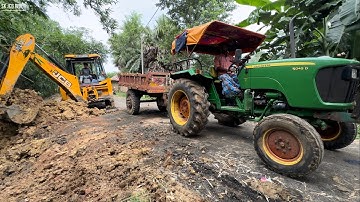 Jcb 3dx Machine Loading Mud In John Deere 5045 D Mahindra 265 Di Tractor For Making Pond | Jcb Video