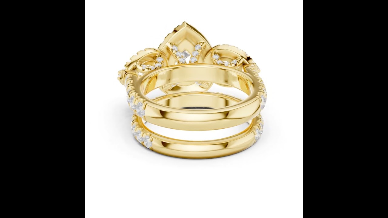 Pear Cut Three Stone Halo Diamond Bridal Ring
