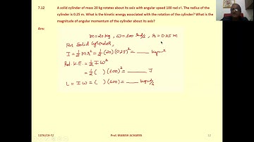 A solid cylinder of mass 20 kg rotates about its axis with angular speed 100 rad s-1. The radius of