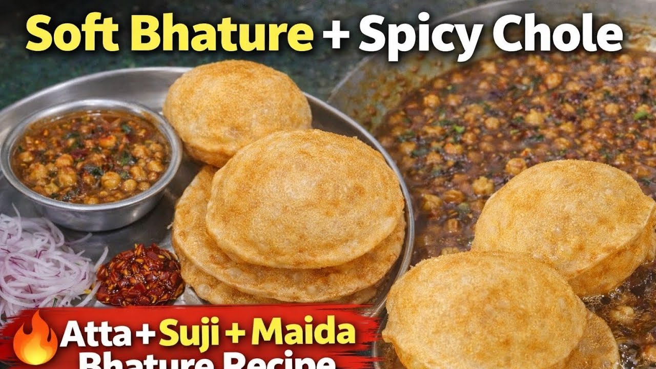 🔥Soft Bhature + Spicy Chole | Street Style Chole Bhature Recipe Easy Method #streetfood 