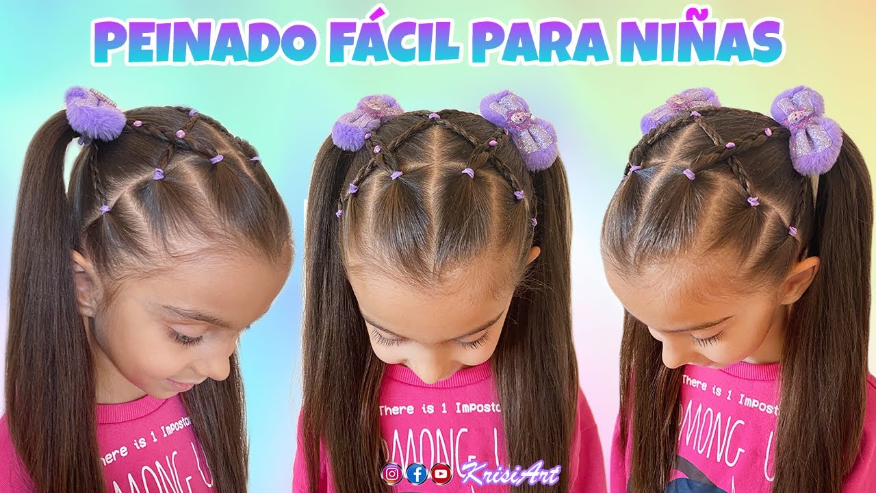 PEINADO FÁCIL Y BONITO CON LIGAS Y DOS COLETAS /PEINADOS RÁPIDOS PARA NIÑAS PELO CORTO