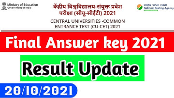 Cucet Result Update 2021!! Final Answer Key 2021!!Cucet Latest Update