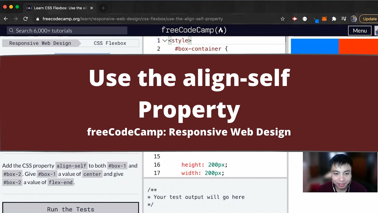 Use the align self Property (CSS Flexbox) freeCodeCamp tutorial - YouTube
