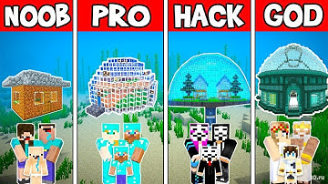 Minecraft: FAMILY UNDERWATER HOUSE BUILD CHALLENGE - NOOB vs PRO vs HACKER vs GOD in Minecraft
