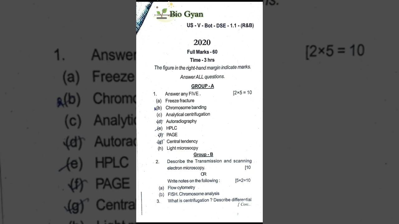 previous year(2020) questions of Analytical Techniques in plant science ||B.Sc Botany