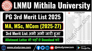 LNMU PG 3rd Merit List Allotment Letter for MA MSc MCom Admission 2025 Mithila University Download
