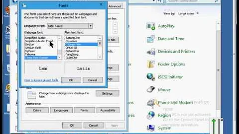 How to change font type in Internet Explorer in Microsoft Windows Server 2012