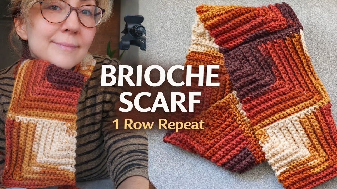 Простой шарф-бриошь, связанный крючком | Узор с 1 рядом для начинающих