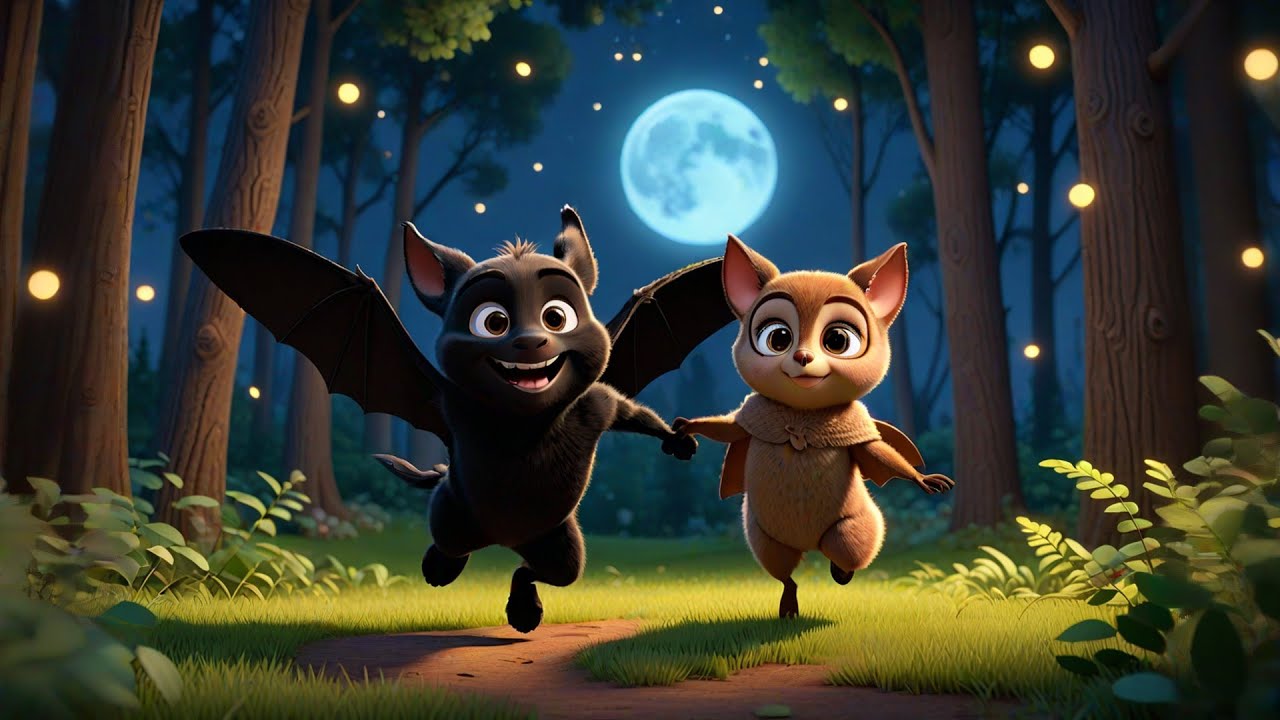 Two Little Bats Fly in the Dark | Halloween Rhyme for Kids | Nighttime Adventure Song