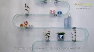 Branded by Fab Glass and Mirror High-Quality Clear Curved Glass wall Shelves Artistic yet practical, this two tier clear shelf with its