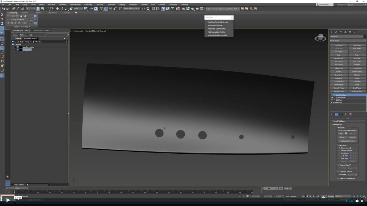 Modifier : WrapAndConform Preserve Pure Curves