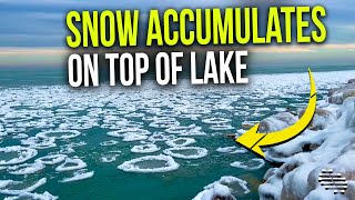 A Beautiful View of Lake Michigan on a Freezing Winter Day as Snow Accumulates on Top