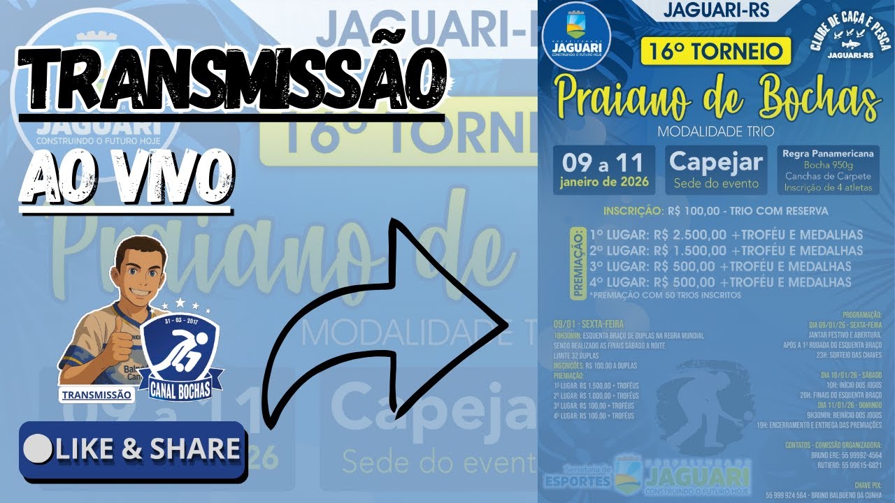TRANSMISSAO AO VIVO: 16° PRAIANO DE BOCHAS - JAGUARI 4° FASE