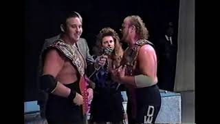 WMC Restoration Project: USWA Wrestling 10/27/1990
USWA Championship Wrestling – 10/27/90 (11/3) WMC & Evansville feeds
Dave opens the show
Doug Gilbert & Tony Anthony v Ben Jordan & Todd Morton
VTR: Brickhouse Brown & Danny Davis v Tony Anthony & Doug Gilbert - finish only as Dirty White Girl uses hair spray to Browns eyes for the win.
Doug Gilbert, Tony Anthony & Dirty White Girl interview - Doug has begun using the term Memphis Mafia and wears a Memphis Mafia jacket to the ring. They also hype that Jeff Jarrett will take on Eddie Gilbert in studio next week. White Girl starts talking about how shes going to spend Danny Davis money. Brickhouse Brown & Danny Davis come to the desk to announce theyll have a new valet to take care of White Girl. White Girl freaks out and walks off while Brickhouse does some rhymes about what the valet will do.
Jerry Lawler interview - Lawler is promoting his new 900-number hotline. Those were big in the 90s.
Downtown Bruno & MC Jammer interview - Jammer is Brunos latest hired gun. He wears an outfit similar to Doom in WCW at the time with long black tights and a black mask.
Jerry Lawler v MC Jammer - To say Jammer is green would be a bit of an understatement. Downtown Bruno is on commentary and says he has a bigger surprise coming for Lawler this week. Bruno jumps in the ring for a DQ. Botched spot as Jammer is supposed to accidentally clothesline Bruno but actually gets Lawler. They redo the spot a minute later and it works this time.
Jerry Lawler & Downtown Bruno interview - Bruno is refusing to announce who his secret weapon is but he was an NFL all-pro who can bench 741 lbs. Lawler doesnt buy any of this and isnt impressed. Bruno is putting his hair on the line this week hes so confident his man can beat Lawler.
VTR: Studio Tickets ad
Dave & Corey run down Mondays card
VTR: Eddie Gilbert v Jeff Jarrett - MSC - Finish sees a bloody pull apart.
Eddie Gilbert & Sam Bass Lowe interview - Eddie is putting his hair up against the Southern Title. Good, intense promo where he accuses Dave of taking bribes. Dave gets pissed and its great.
VTR: The Internationals v Jerry Lawler, Bill & Jamie Dundee - Eddie Gilbert handcuffs Bill to the ropes so he can watch while the Internationals bloody up Jamie.
Bill Dundee interview - Bill basically says nobody beats my son but me.
VTR: Bill & Jamie Dundee interview - Jamie is all bruised up and has his head bandaged. Hell be back when the stitches come out.
Bill Dundee interview - Bill has Dick Murdoch or Chris Champion tagging with him this week (depending on the arena) to take on the Internationals.
Jeff Jarrett interview - Jeff and Dave go through this weeks top 10.
Danny Davis interview - Danny says he and Jeff will have a clean match this week.
Jeff Jarrett v Danny Davis - Ken Wayne joins commentary. Doug & Eddie Gilbert attack Jarrett & Davis. Ken Wayne says needs to use the bathroom and leaves without helping. Eddie & Sam Bass Lowe spray paint a yellow streak on Jeffs back.
Jeff Jarrett interview - Ken Wayne is back at the desk and says the attack in the last segment was non of his business. Jarrett promises to shave Eddies head Monday.
Dave & Ken Wayne promote this weeks tour - Eddie Marlin plugs their new venue in Jonesboro
VTR: Dick Murdoch - Im Just A Redneck at Heart by Ronnie Milsap
Todd Johnson v Brunos Secret Weapon - Downtown Bruno has refused to bring out the weapon so Ken Wayne is taking the spot. Tony Anthony & Dirty White Girl join commentary to demand to know who Brickhouse Browns new valet is. They talk through the end of the match.
Tony Anthony & Dirty White Girl interview - Brickhouse Brown comes to the desk and announces his new valet is Icy Hot (which I believe is an ointment). Icy Hot gets in an awkward pull-apart with Dirty White Girl.
Downtown Bruno, Tojo Yamamoto & Samauri interview
Dave runs down Mondays card
Jerry Lawler interview
Dave & Jerry close the show
Evansville promo: Jeff Jarrett
Evansville promo: Michael St. John runs down the card
Evansville promo: Eddie Gilbert
Dave closes the show WMC Restoration Project: USWA Wrestling 10/27/1990