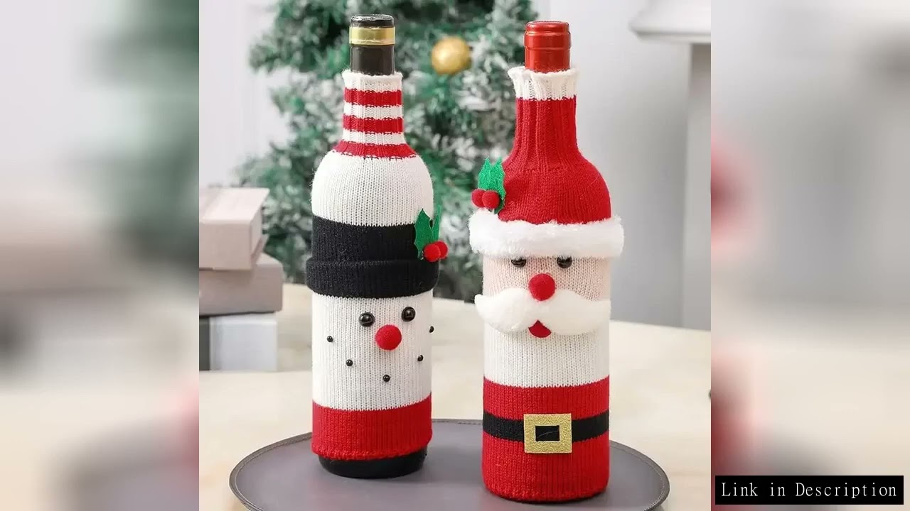 Christmas Wine Bottle Cover with Creative Knitted Santa Claus and Snowman,for Holiday Party Decorati