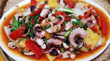 Bạch Tuộc xào sốt cay -giòn ngon hấp dẫn.