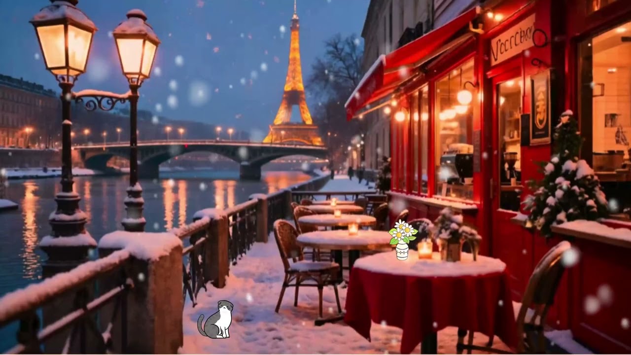 Snowy European Jazz | Relaxing Winter Night ✨ | Café Street Ambience | 3 Hours