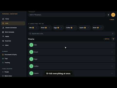 Personal Assistant — Lists: shopping list, packing list and more