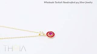 Round Design Red Enamel Ruby Stone Charm Pendant Necklace 925 Sterling Silver Jewellery Wealth