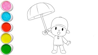 Cute Pocoyo With Umbrella Drawing For Kids, Painting & Coloring For Kids, Toddlers Lets Go Pocoyo