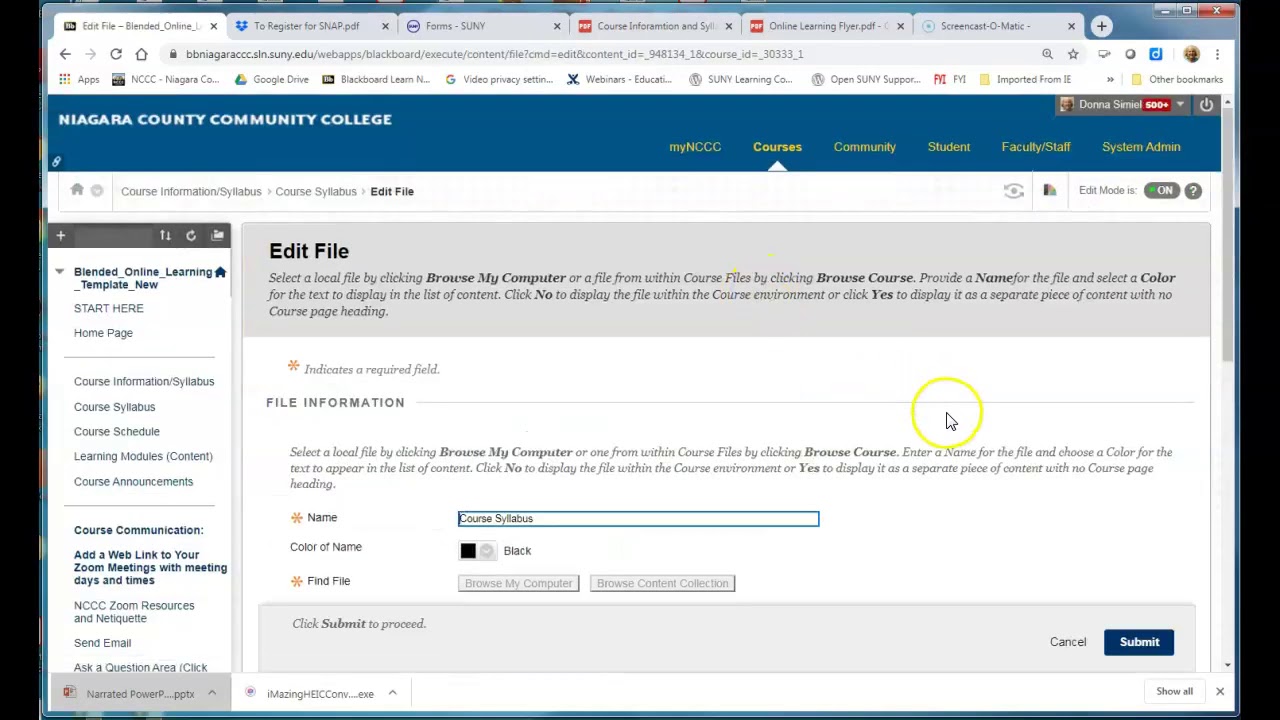 Replacing a file in Blackboard YouTube