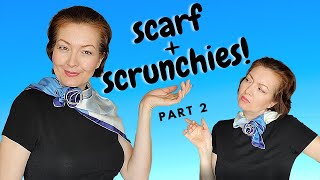 3 original ways to style your neck scarf with scrunchies. How to wear a square silk scarf. Part 2