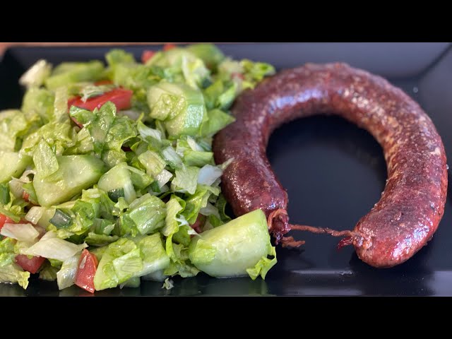 Beef Sausage and Green Salad with healthy dressing | High Protein | Post workout meal class=