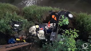 Homem fica ferido após carro cair no rio em...