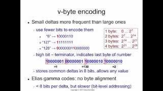 V-byte encoding allows us to use fewer bits represent smaller numbers
(which result from delta encoding), while allowing arbitrarily large
in the ...