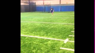 Flying 20's: 2 pt stance build up 15 yrds sprint 20 yrds