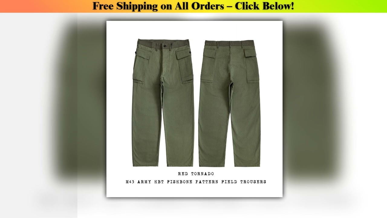 Red Tornado Army M-43 HBT Utility Pants 1940s Vintage Herringbone Twill Fatigue Cargo Trousers