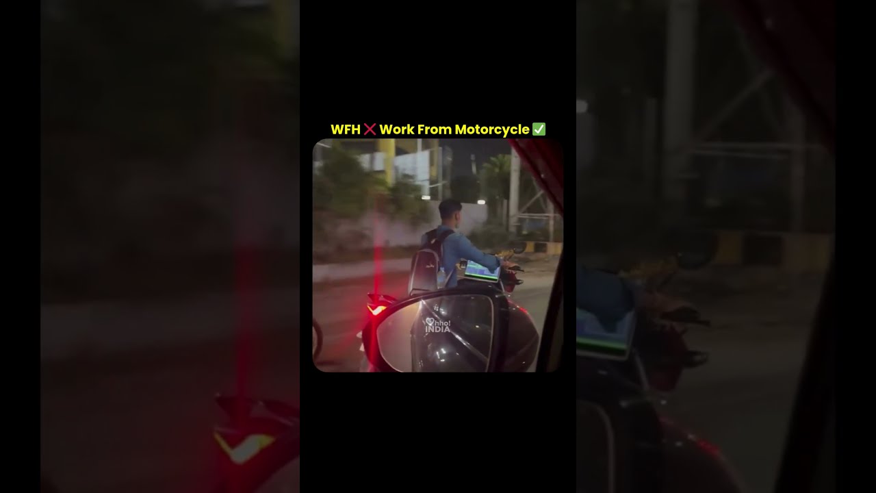 WFH ❌ Work From Motorcycle ✅ Shocking Viral Video Shows Techie Using Laptop In Traffic! 😂💻 #Shorts