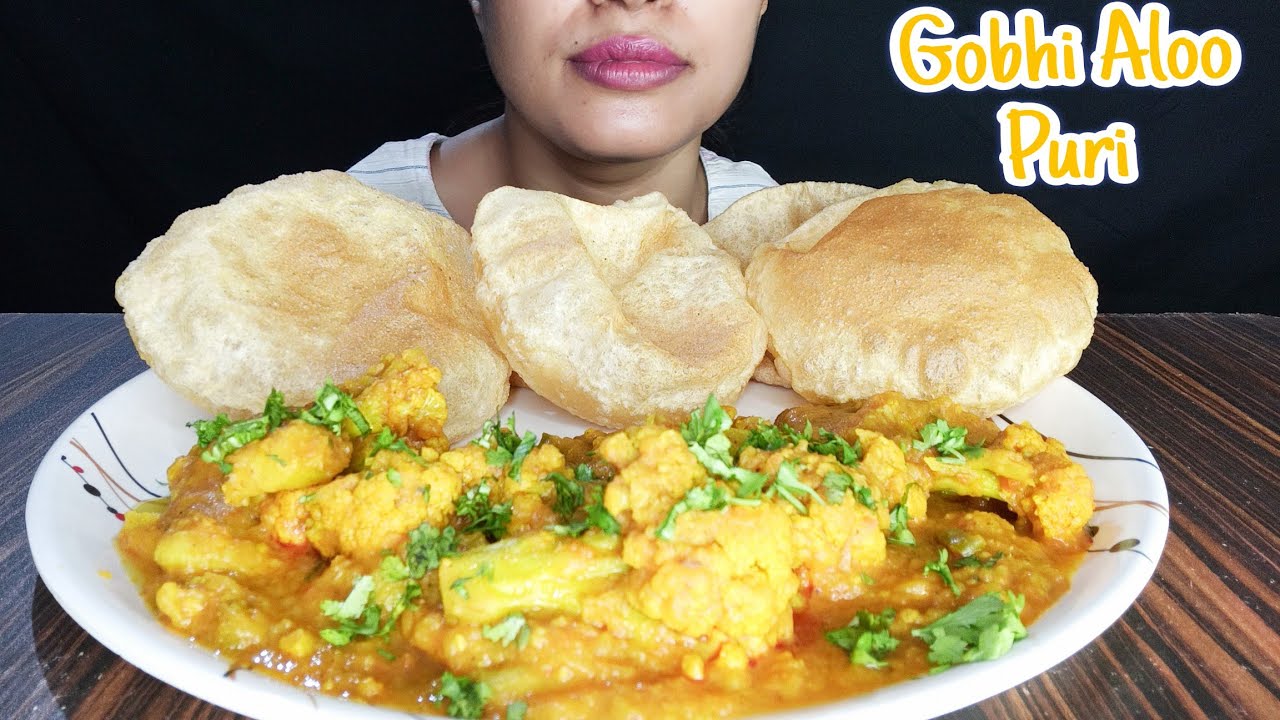 Eating Aloo Gobhi Sabji with Puri and Salad Indian Food Mukbang|Asmr| Big Bites