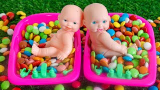 Oddly Satisfying Video | Full of 2 Rainbow Bathtubs Candy with Yummy Color Skittles & Cutting ASMR