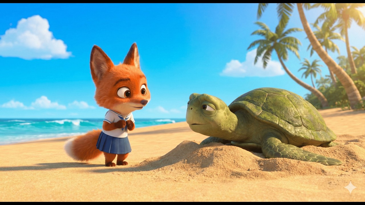 قصة الثعلب الصغير ووحش الشاطئ 🦊😱 حكايات قبل النوم