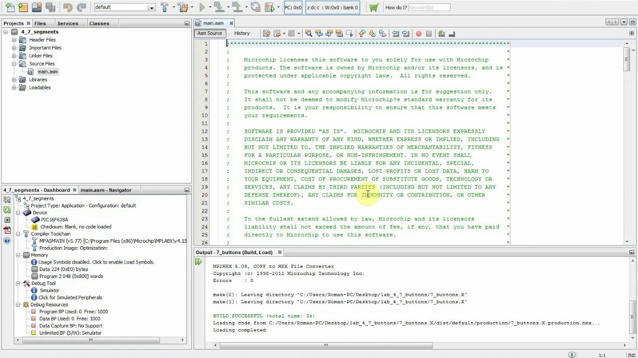 Работа с семисегментным индикатором микроконтроллера PIC16F628A
