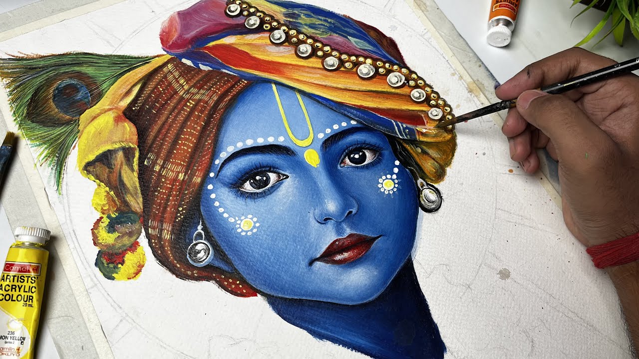 Krishna Drawing, Acrylic painting Tutorial - YouTube