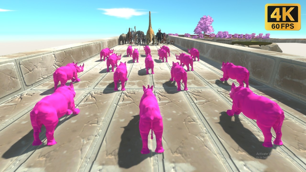 Trying to escape from Pink Rhinos - Animal Revolt Battle Simulator