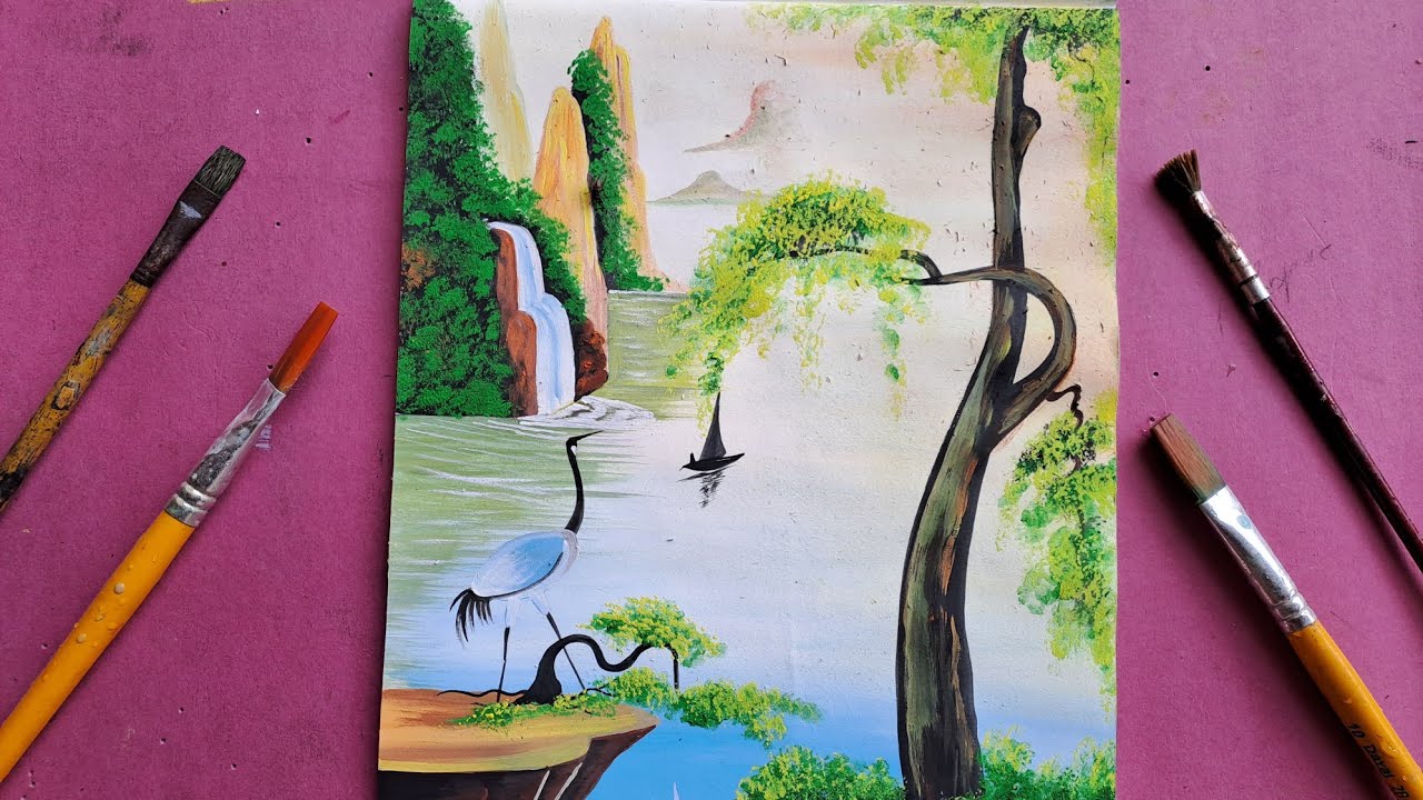 Simple watercolor landscape painting for beginners - YouTube