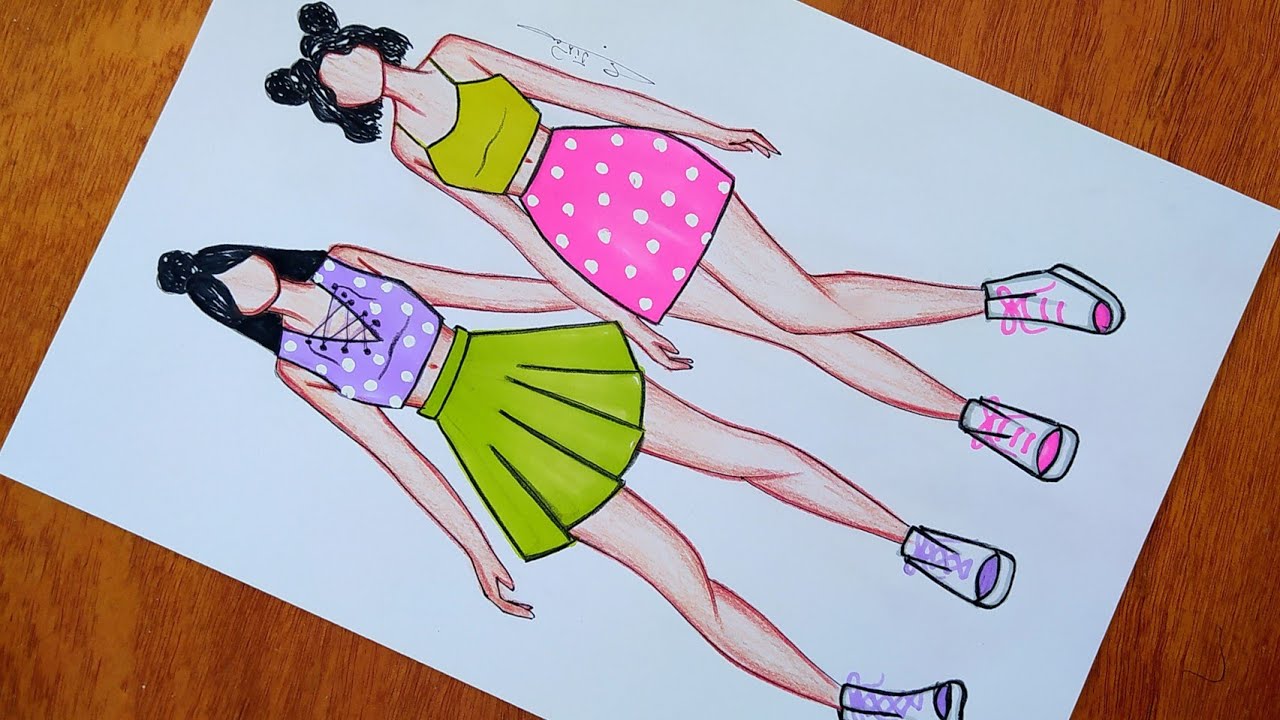 تعليم رسم كولكشن صيف سهل جدا خطوة بخطوة | رسم ازياء كاجوال | ازياء صيف