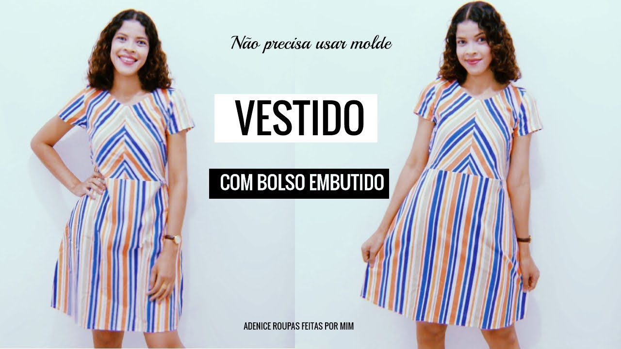 VESTIDO COM BOLSOS NAS LATERAIS SEM MOLDELAGEM - Roupas Feitas por Mim