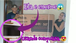 MINHA MAIS NOVA CONQUISTA 😭NOSSA PRIMEIRA TELEVISÃO💙 PHILCO 50 POLEGADAS, #4k 😍 #casasbahia