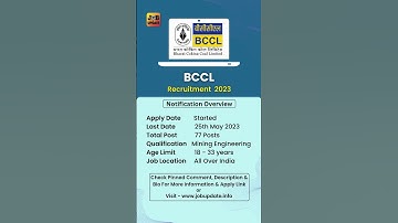 BCCL Recruitment 2023 #shorts #jobs2023 #latestjobs #jobalert #sarkarinaukri #govtjobs