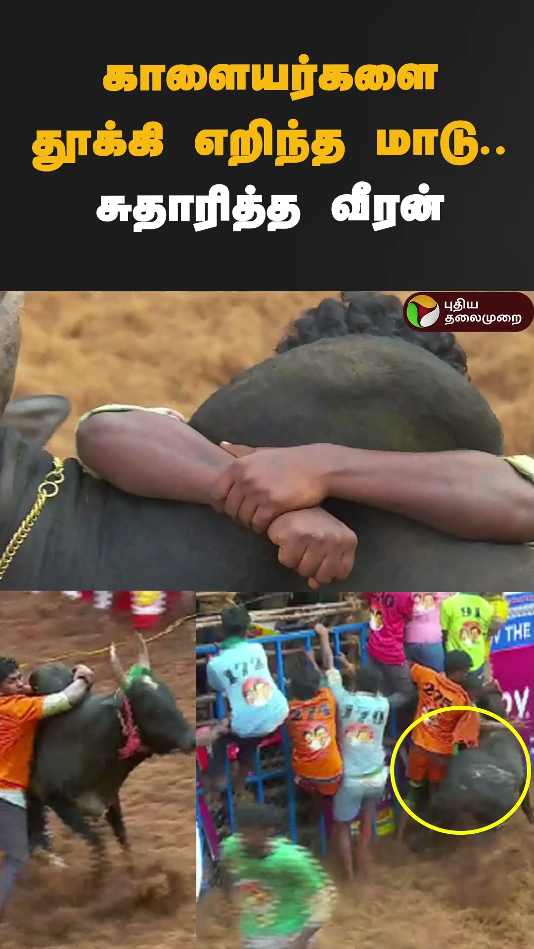 ஒரு நிமிடத்தில் காளையர்களை தூக்கி எறிந்த மாடு.. சுதாரித்த வீரன்  #shorts |  | #madurai |