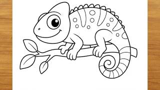 Easy Chameleon Drawing 🦎😍 | How to Draw a Cute Chameleon Step by Step 