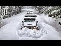 Extreme winter snow storm camping offroad too deep