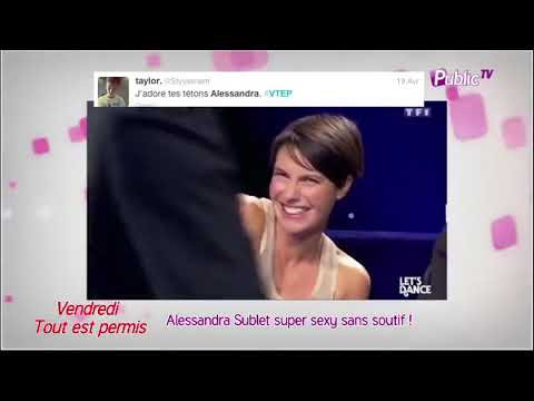 Alessandra Sublet, braless, reveals her breasts