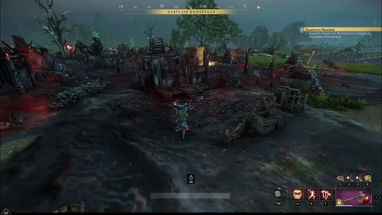 Search chests for Alchemical Catalys at Harplass Homestead, New World