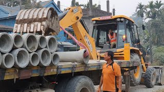 JCB 3DX ECO - Unloading Culvert Pipe From Truck - JCB Machine Cleaning Agro Field - JCB Video